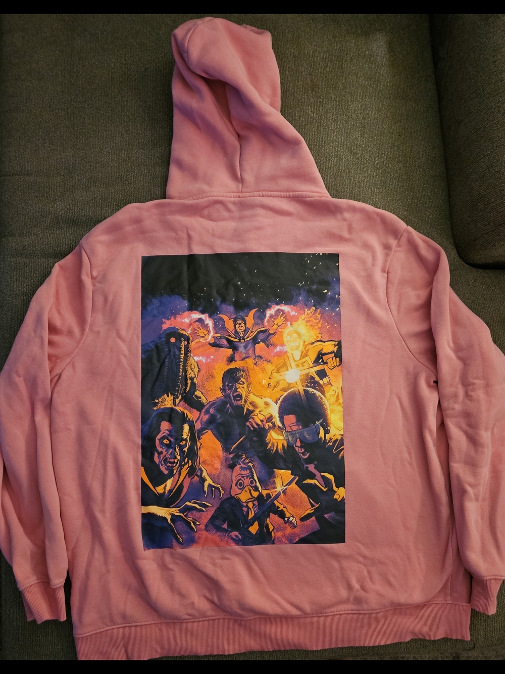 Pink Graphic Hoodie with Vibrant Horror Scene